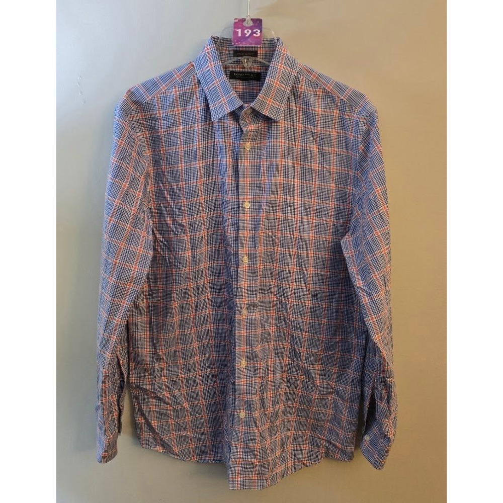 Banana Republic Mens Button Down Blue Red Plaid Grant Slim Fit Cotton Size L